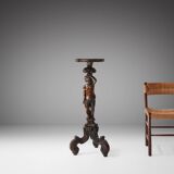 Carved Walnut Pedestal Table with Putto, France 1850s