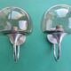Pair of chrome metal and smoked glass wall lights from the 80s