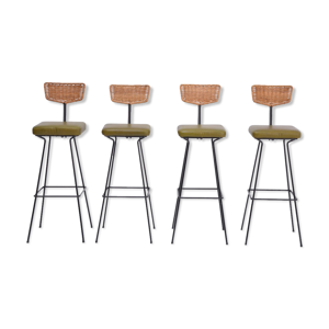 Lot de 4 tabourets de bar en osier