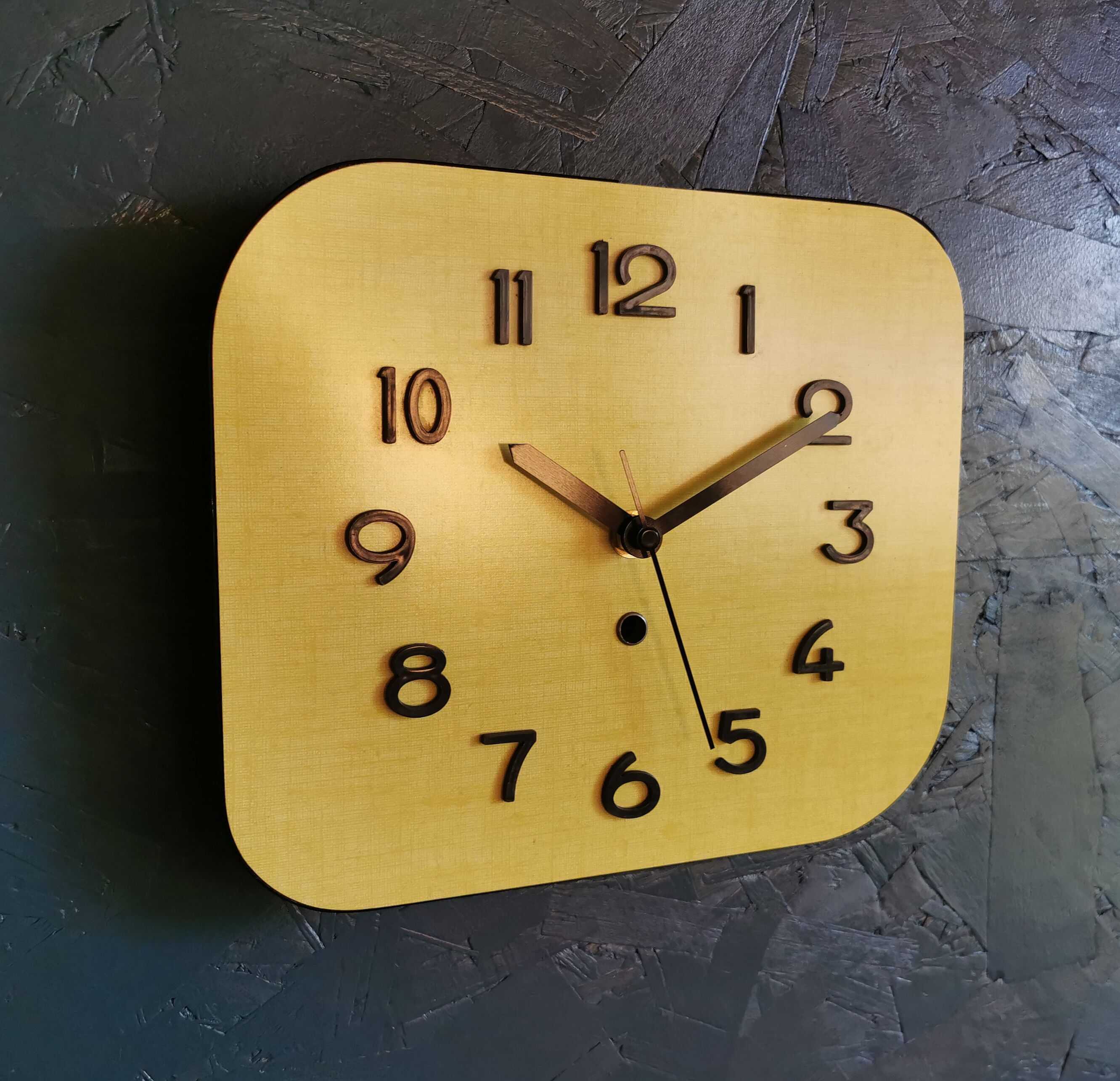 Vintage clock formica rectangular silent wall clock "Sun yellow"