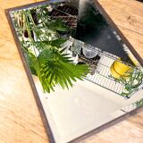 Beveled mercury mirror and japanese art nouveau illustration on the back