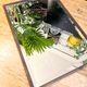 Beveled mercury mirror and japanese art nouveau illustration on the back