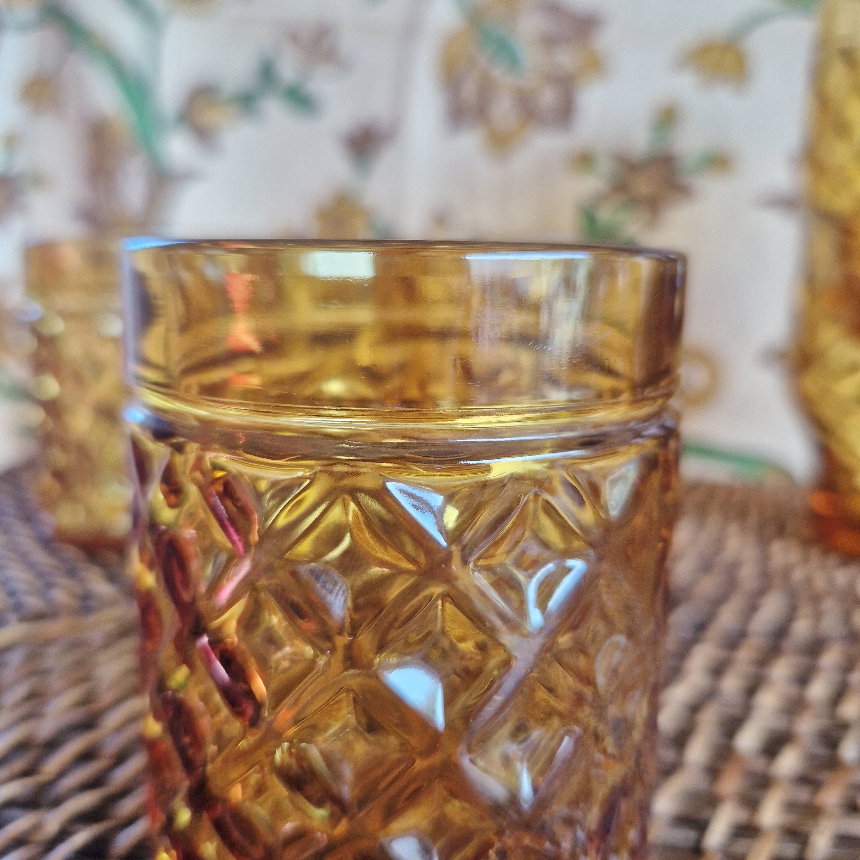 Set of 5 vintage glasses in amber yellow glass pernod france 2 assorted models