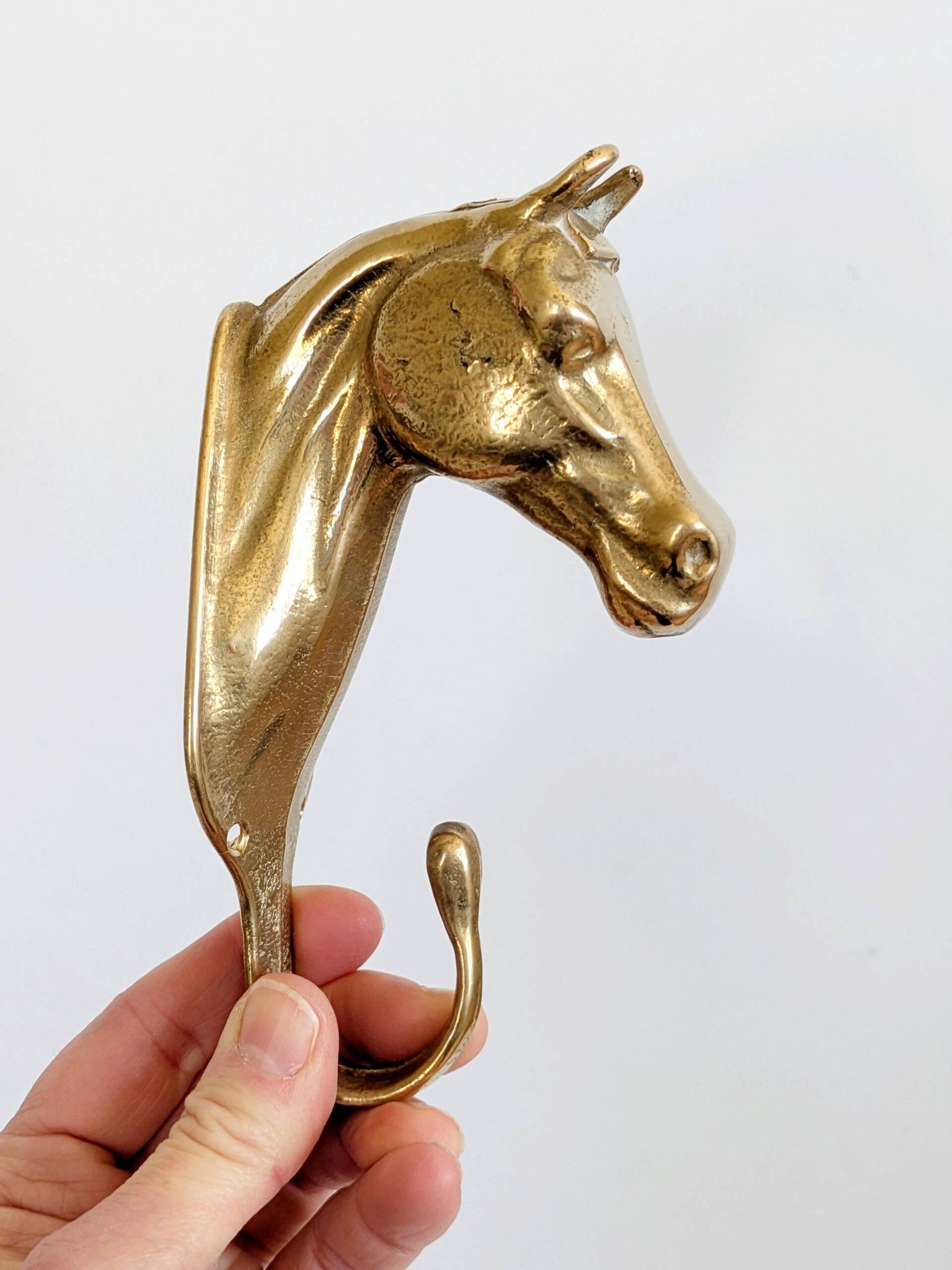 Set of 3 brass wall hooks horse head vintage coat hangers
