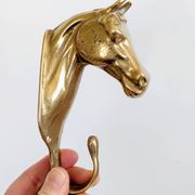 Set of 3 brass wall hooks horse head vintage coat hangers