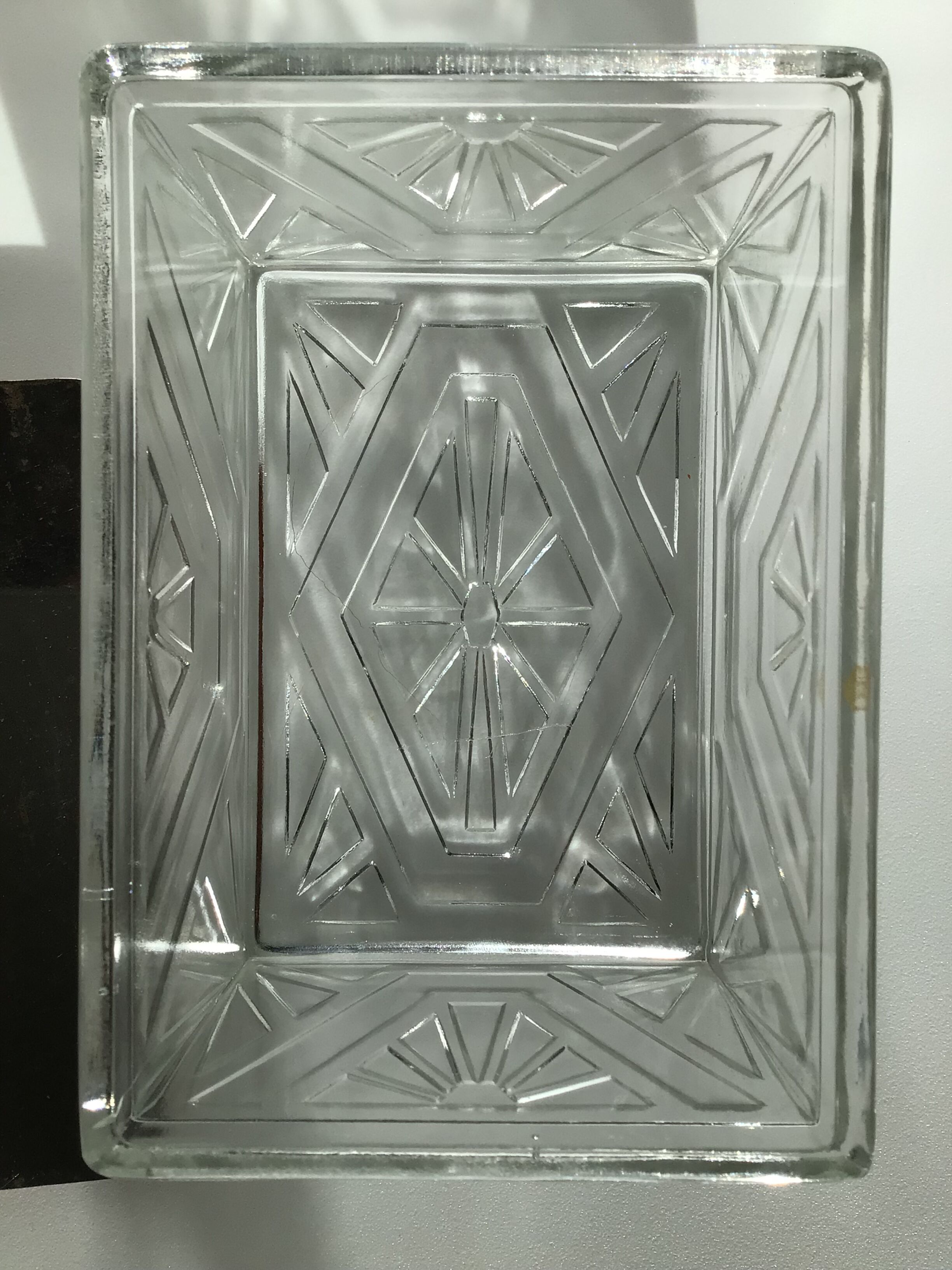 Art Deco box molded glass lid metal mirror