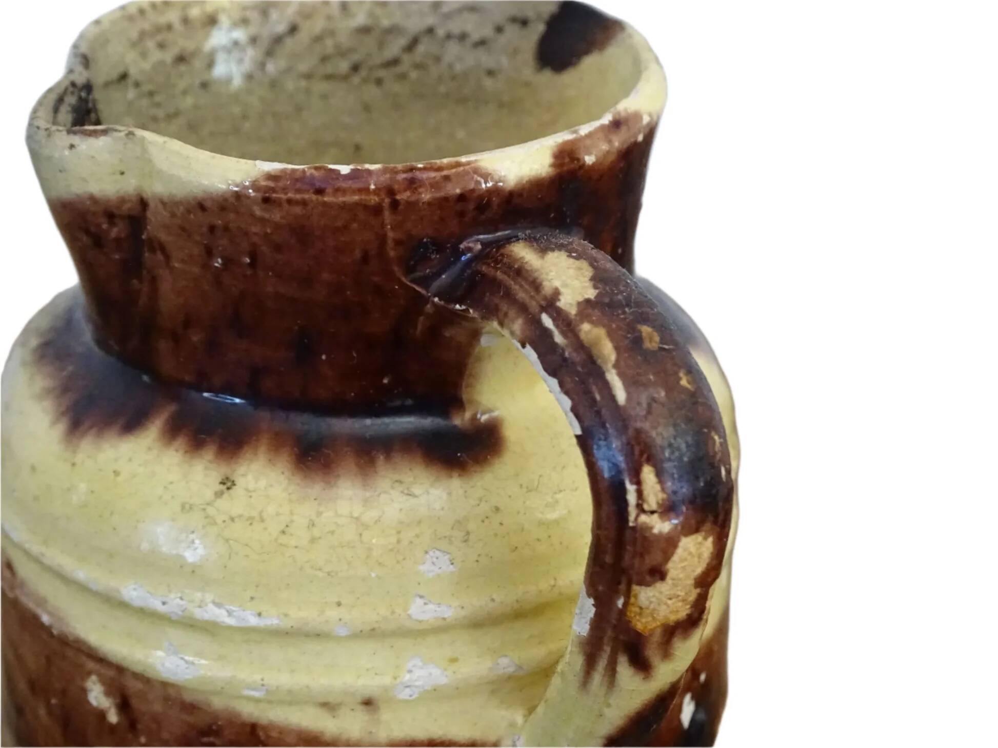 Petit pichet ancien français en céramique avec couvercle, provenant de Dieulefit