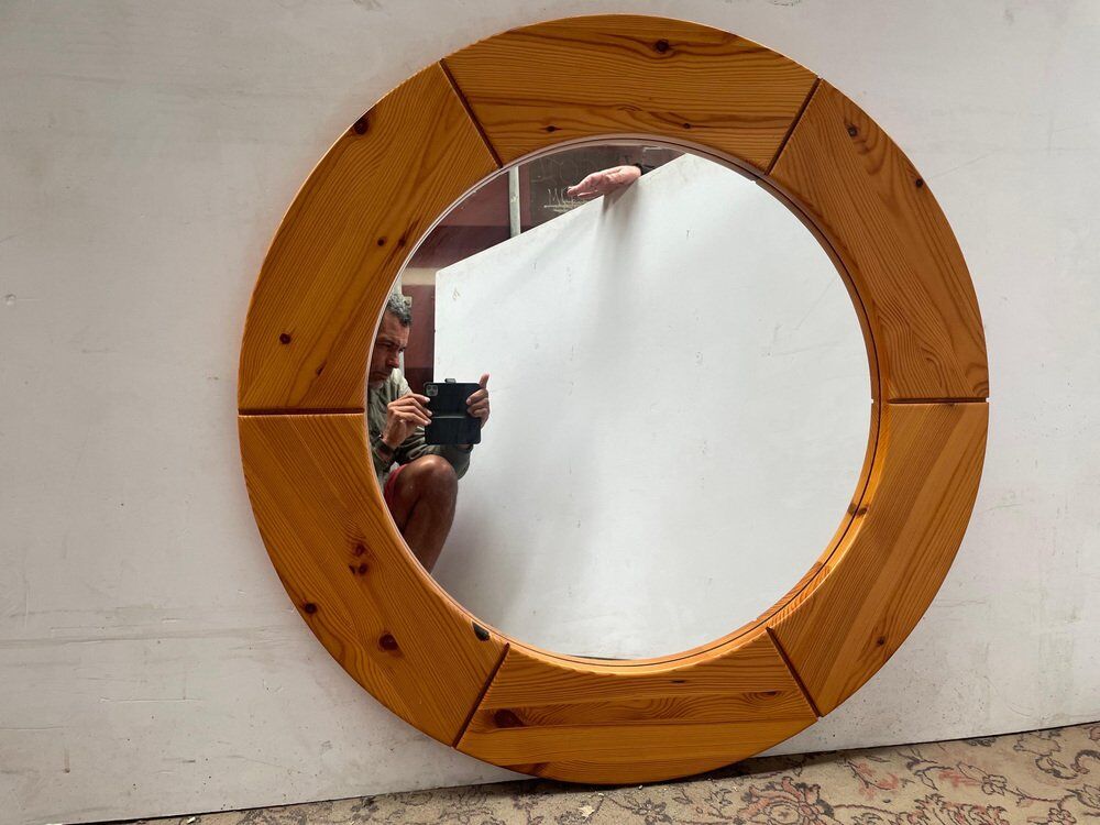 Pine wall mirror by Glasmäster Markaryd, Sweden, 1967