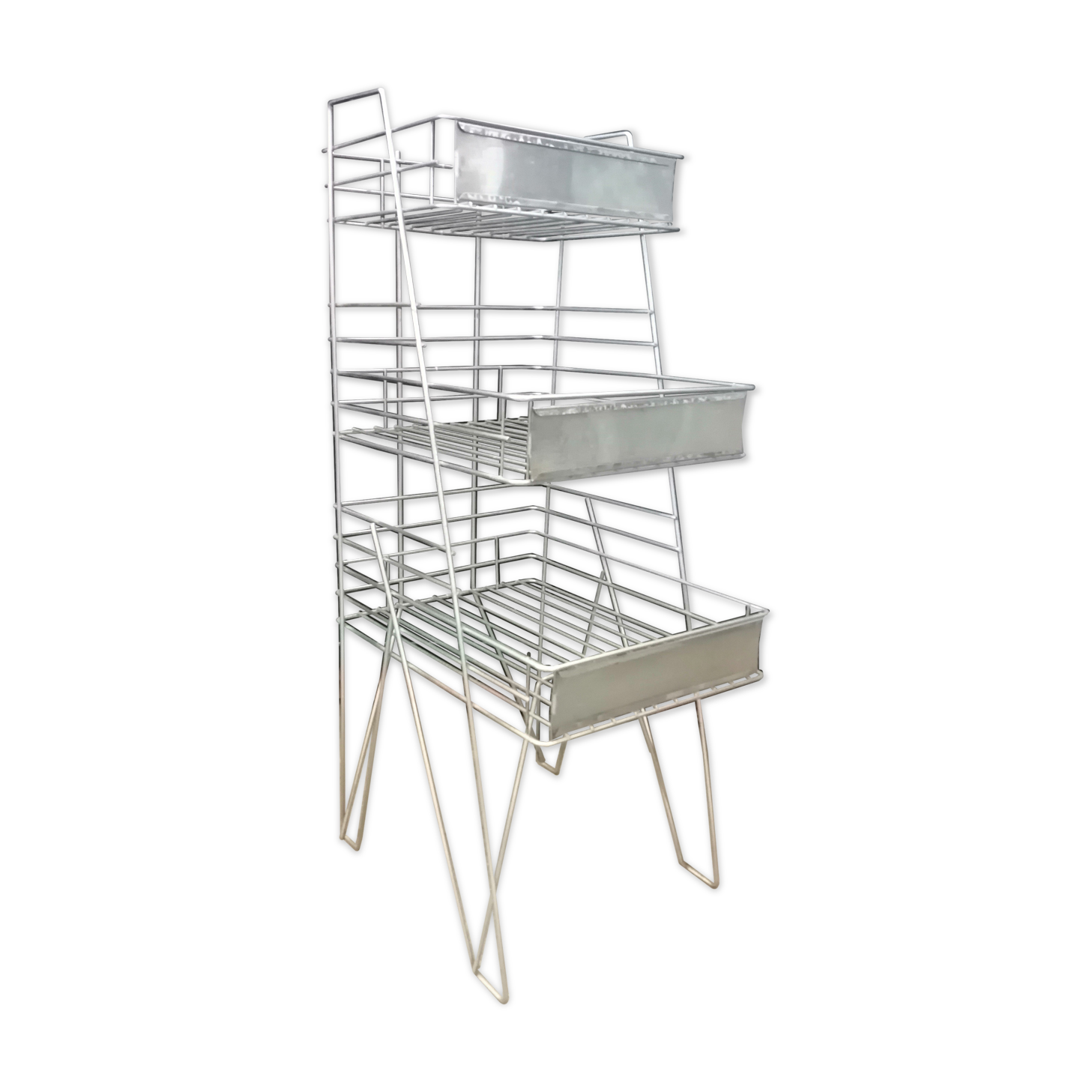Vintage old shelf store wire basket industrial design 70s