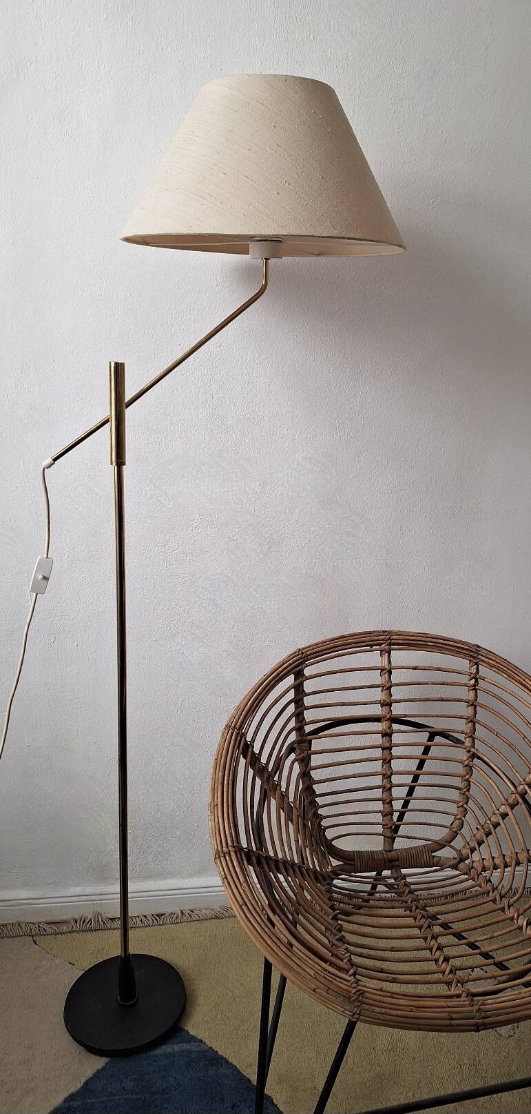 Mid century 360 deg. swing and height adjustable brass floor lamp, 1950s
