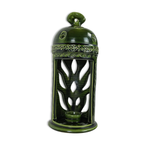 Lanterne porte bougie ceramique verte années 1960