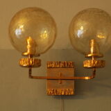 Brass and glass doiuble wall light with gold overlay, 1970