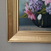 Acrylic painting on canvas, bohemian countryside decoration, flowers, still life