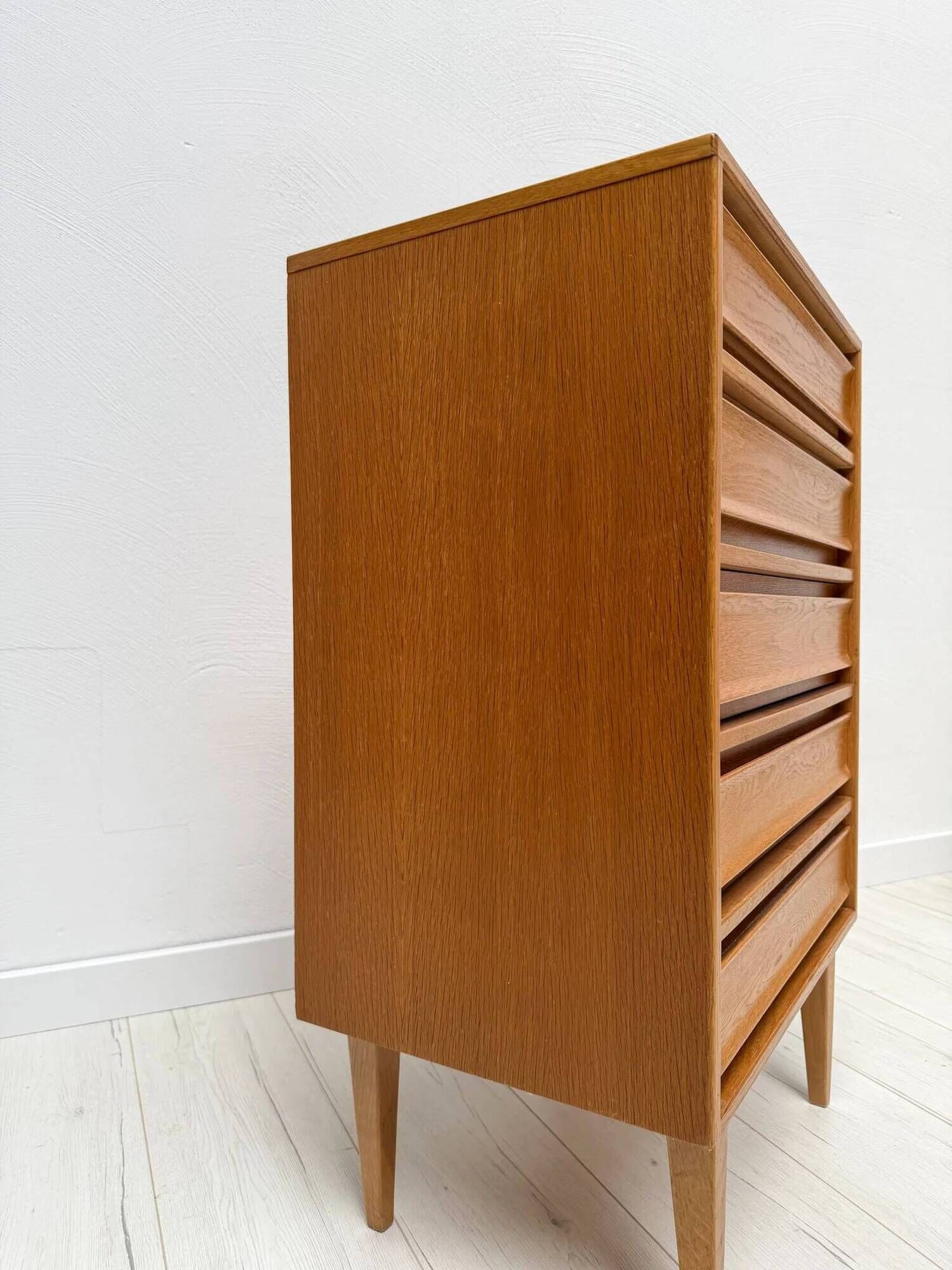 1960s vintage mid-century oak tallboy chest of drawers