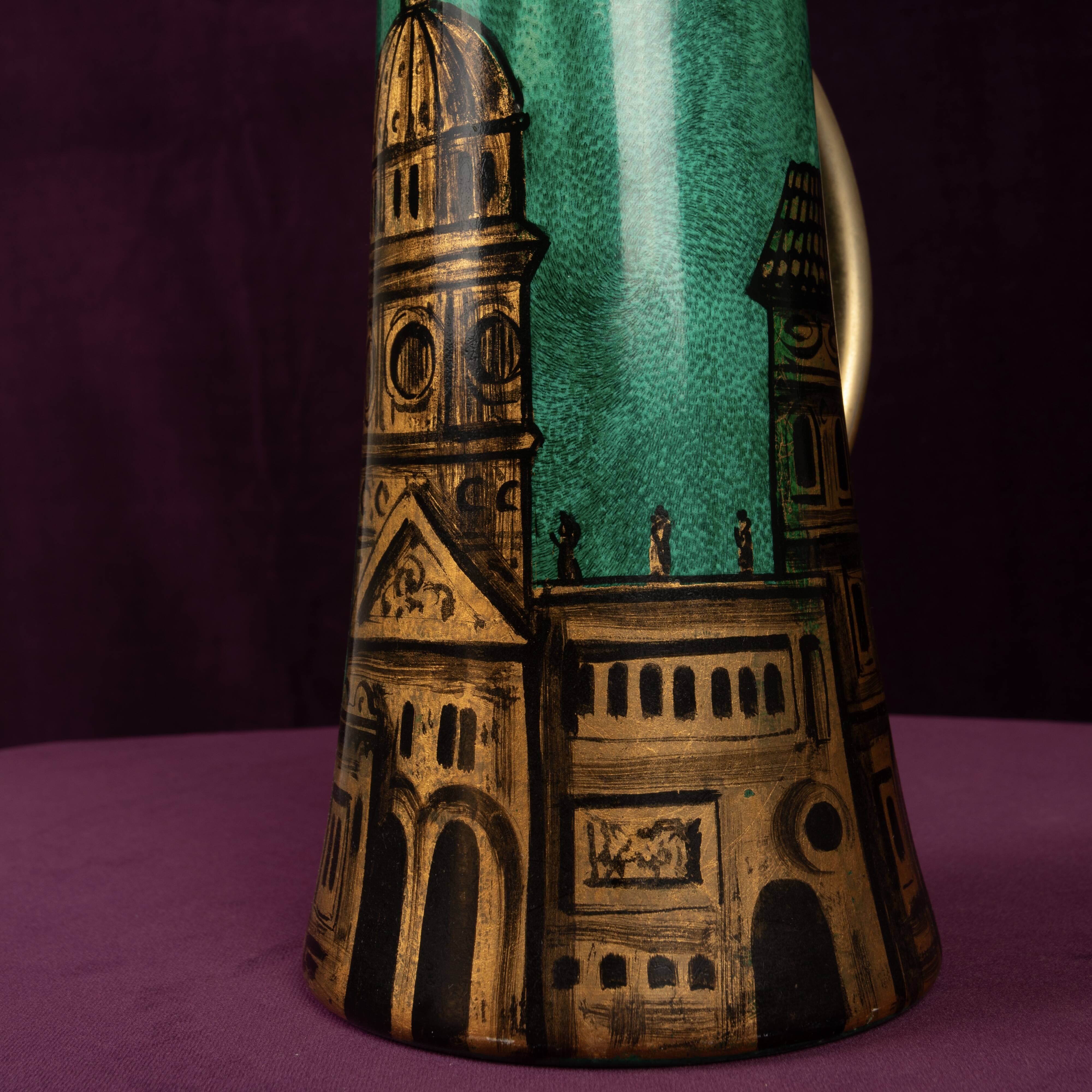 Aldo Tura Mod. 968D Hand-Decorated Green Goatskin Parchment Thermos Italy 1960