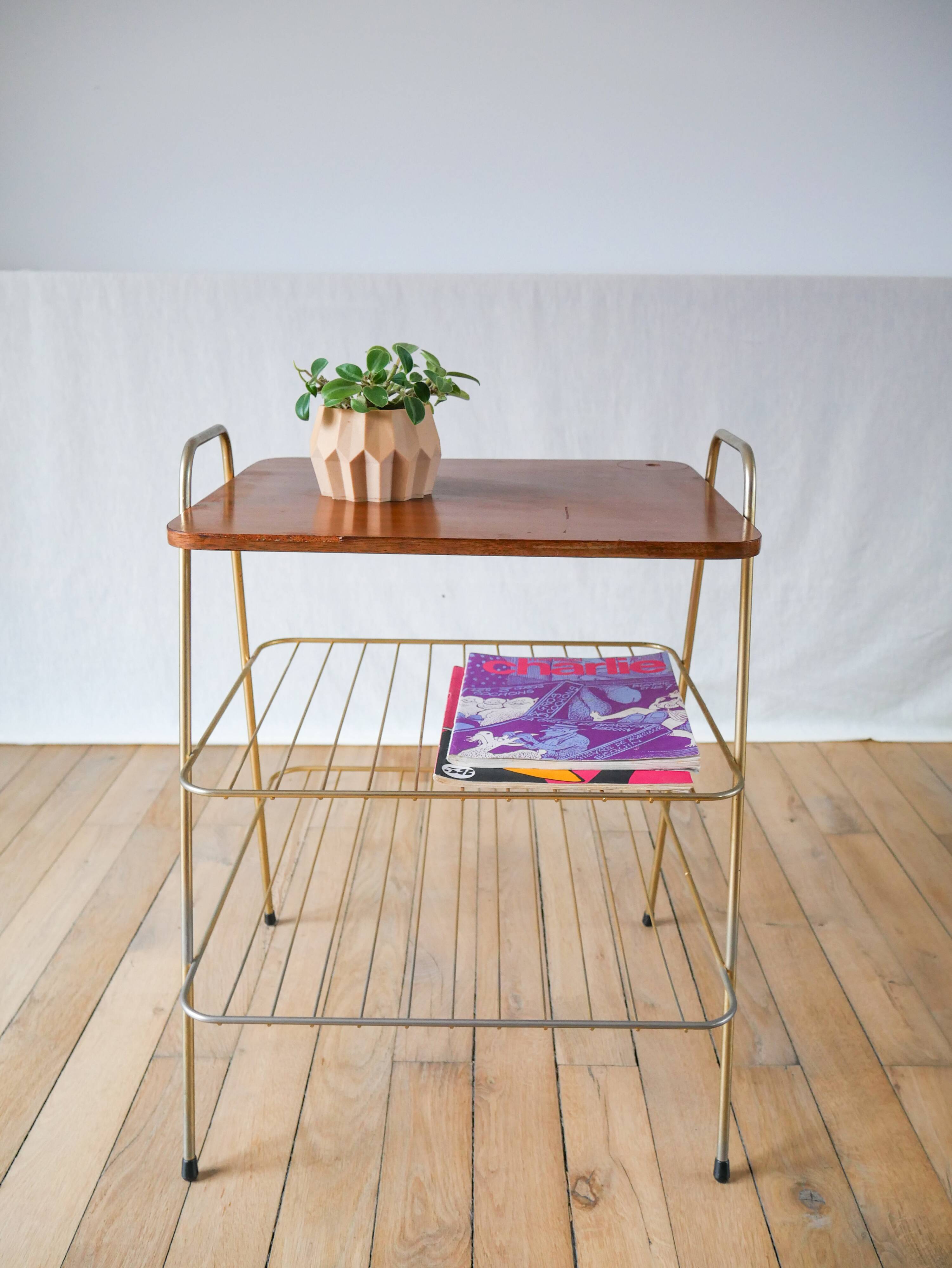 Vinyl trolley in teak and gold metal 1960