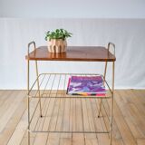 Vinyl trolley in teak and gold metal 1960