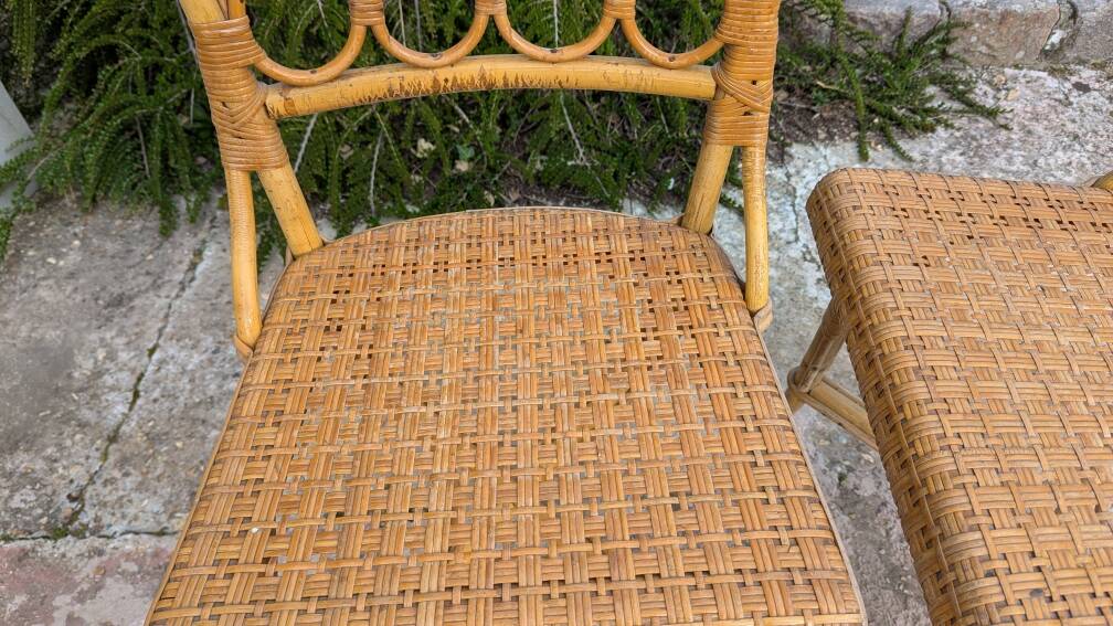 set of 4 vintage bamboo and rattan chairs
