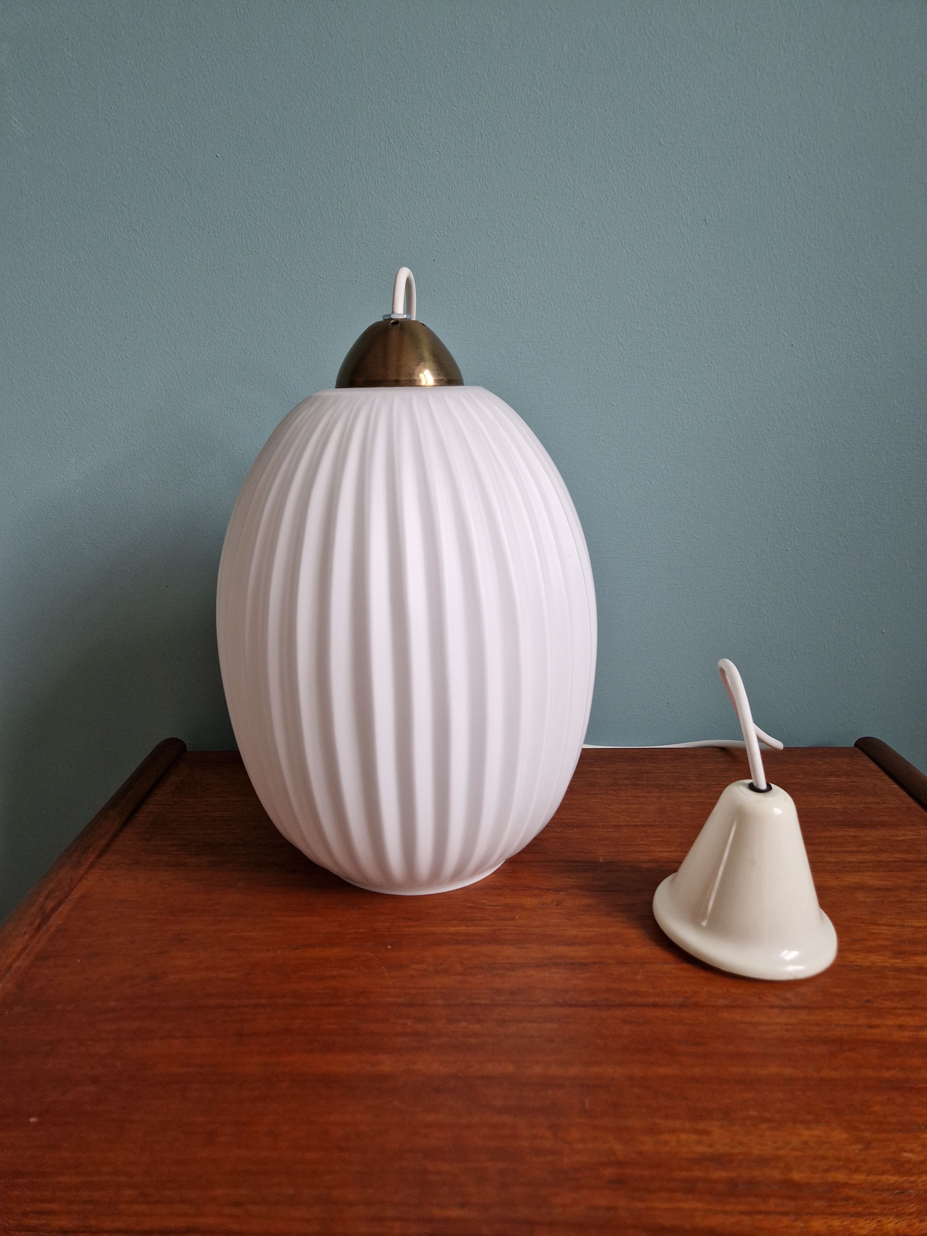 Scandinavian suspension lamp in white opaline 1960s