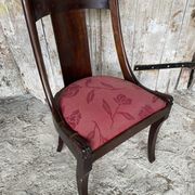 Antique Gondola Chair Empire Style Wood + Red Floral Vintage Fabric