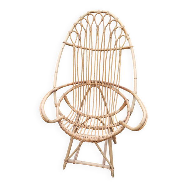 Fauteuil oeuf en rotin années 50