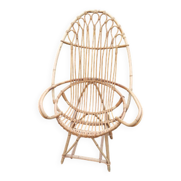 Fauteuil oeuf en rotin années 50