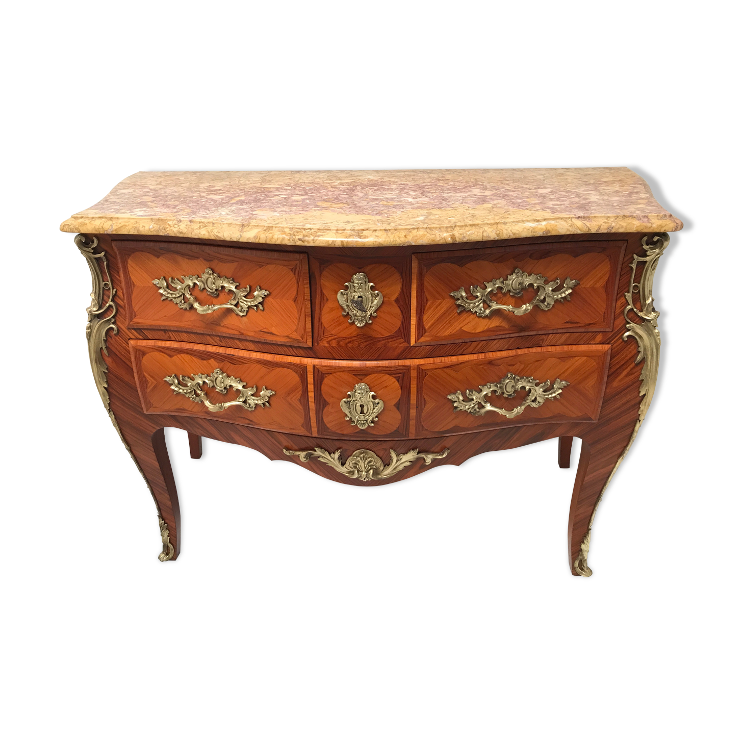 Commode de style Louis XV en placage d'acajou et bois de rose XX siècle