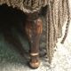 Vintage toad sofa trimmed with taupe-coloured velvet