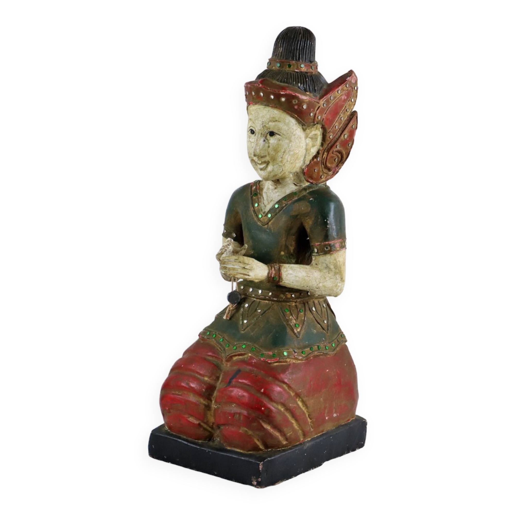 Characterful Vintage Buddha Statue Kneeling Wooden Buddha 44cm