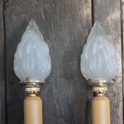Large pair of silver-plated wall lights with flame globes, torches.