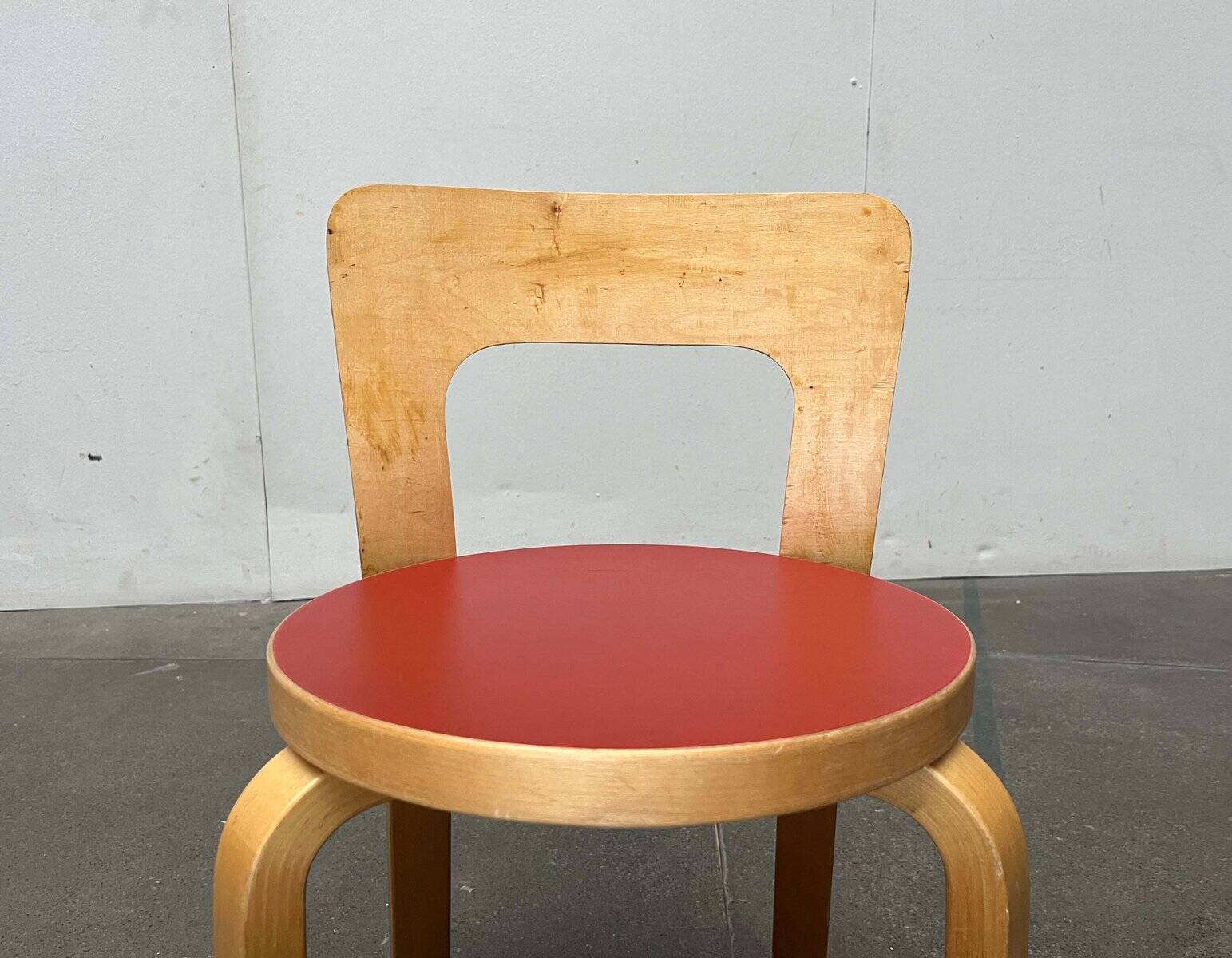 Vintage Red Children's Chair in Linoleum N65 by Alvar Aalto for Artek, Finland, 1970s