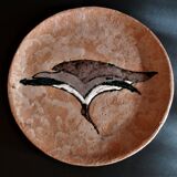 Vintage glazed terracotta ceramic plate signed Olivier