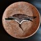 Vintage glazed terracotta ceramic plate signed Olivier