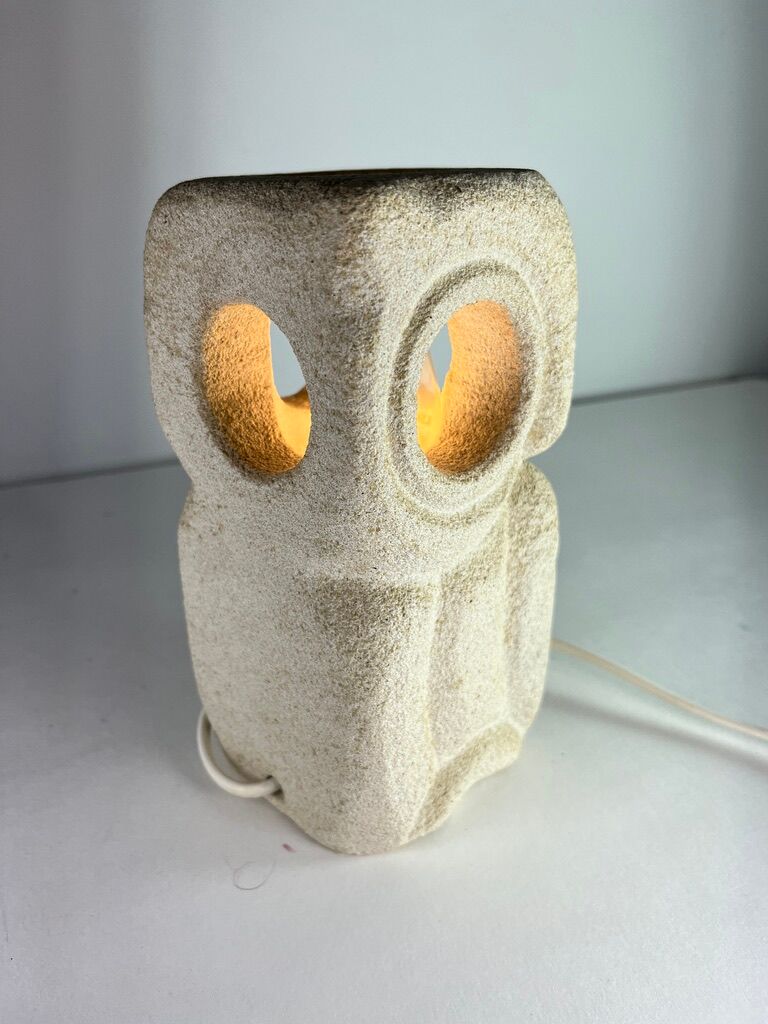 Albert Tormos Lamp in Stone Sculpture Owl or Owl France 1960/70