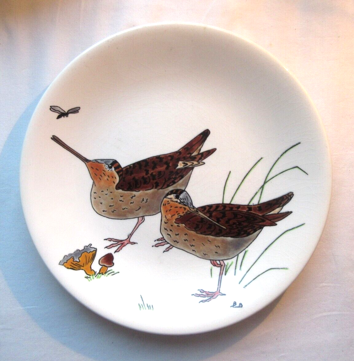 Assiette modèle gibier signée gien, les oiseaux de chasse, les bécasses