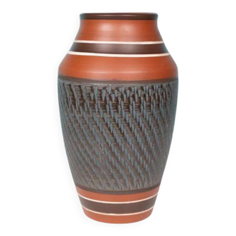 Vintage handmade ceramic vase, terracotta and oil.