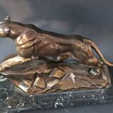 Panther desk lamp in spelter on a black and white marble base 1925