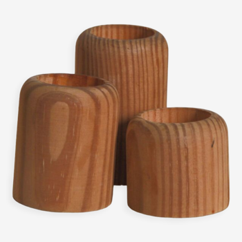 Trio of vintage Scandinavian wooden candle holders