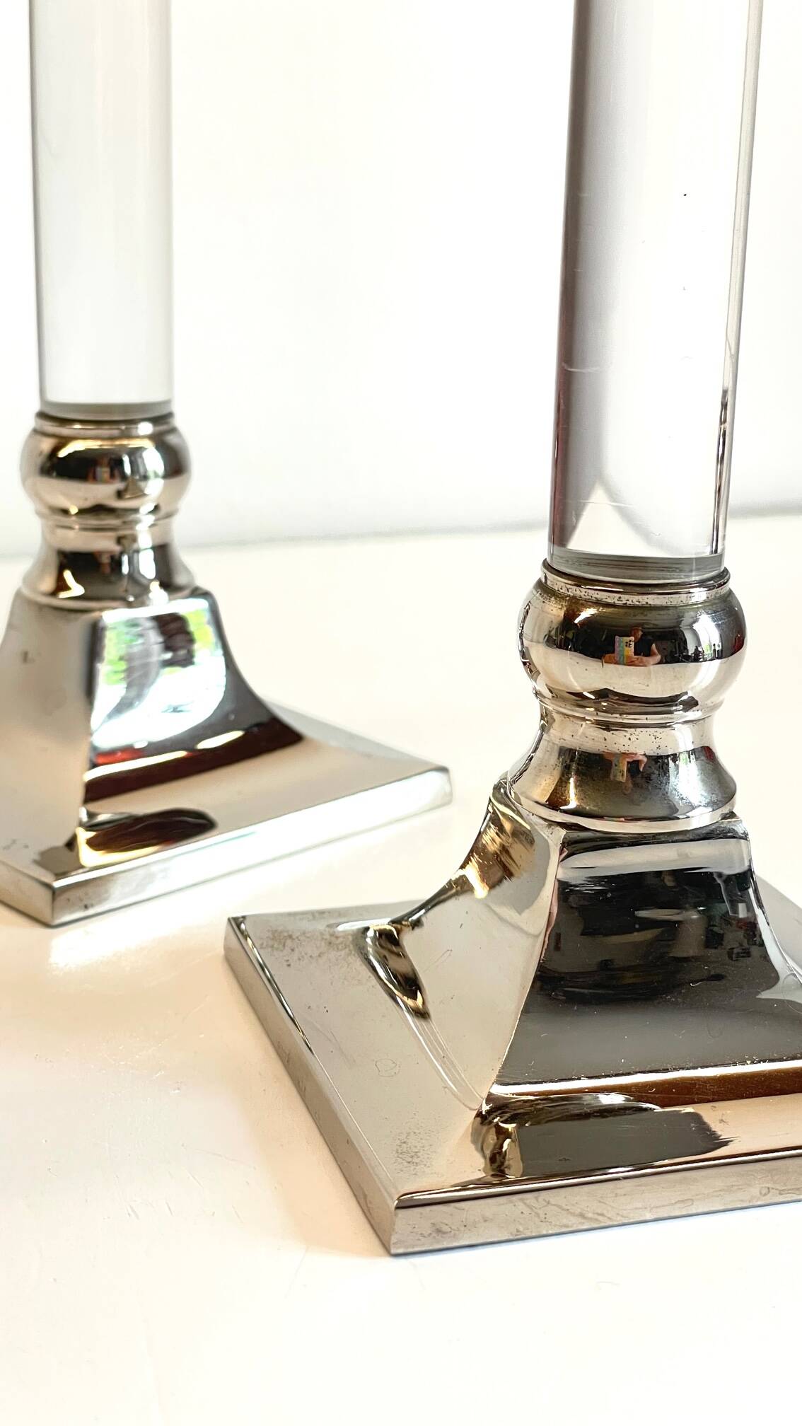 Vintage lucite and silver metal candle holders