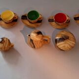 13-piece coffee service in faux wood Granjean Vallauris 1960.