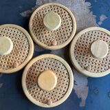 Coat Wall Hooks in Wood and Woven Cane, 1960s, Set of 2