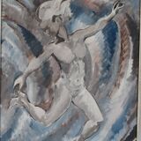 Original Swedish Mid-Century Oil on Canvas "Leap" by Ebbe Höglund  signed  - Vintage & Framed