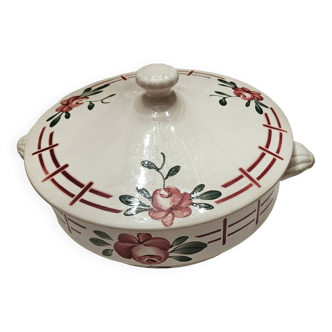 Vintage earthenware tureen decorated with red flowers