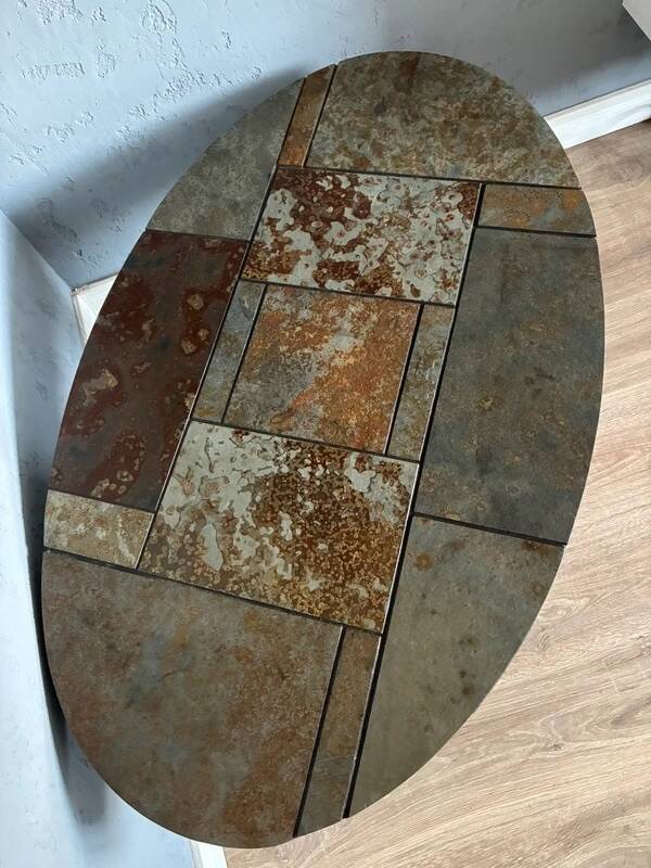 Brutalist Coffee Table – Stone Tile Rolling Table 1970s