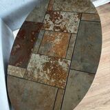 Brutalist Coffee Table – Stone Tile Rolling Table 1970s