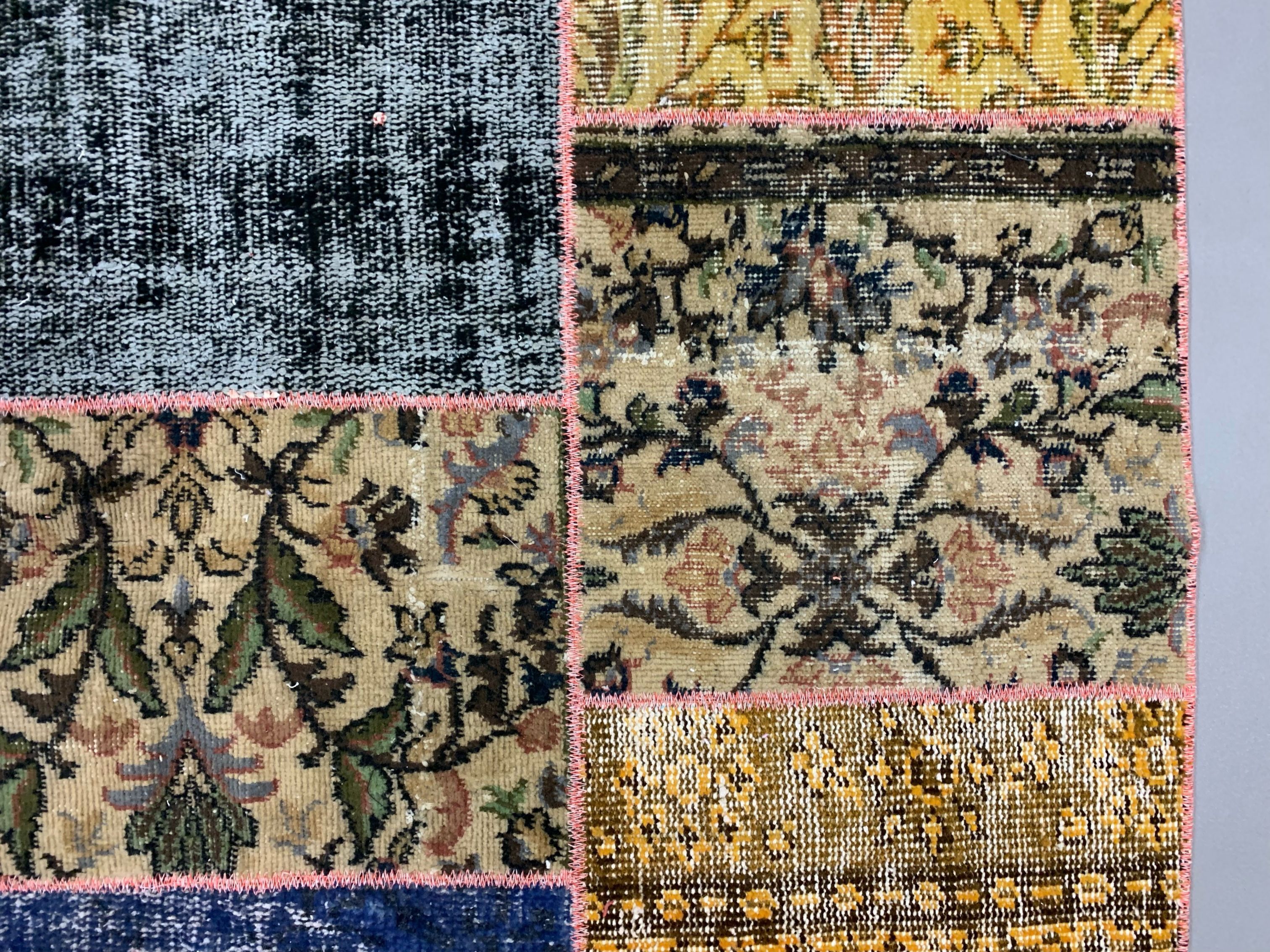 Distressed vintage turkish patchwork rug 178x133 cm wool medium