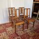 Set of 4 Art Deco chairs in oak and brown leather.
