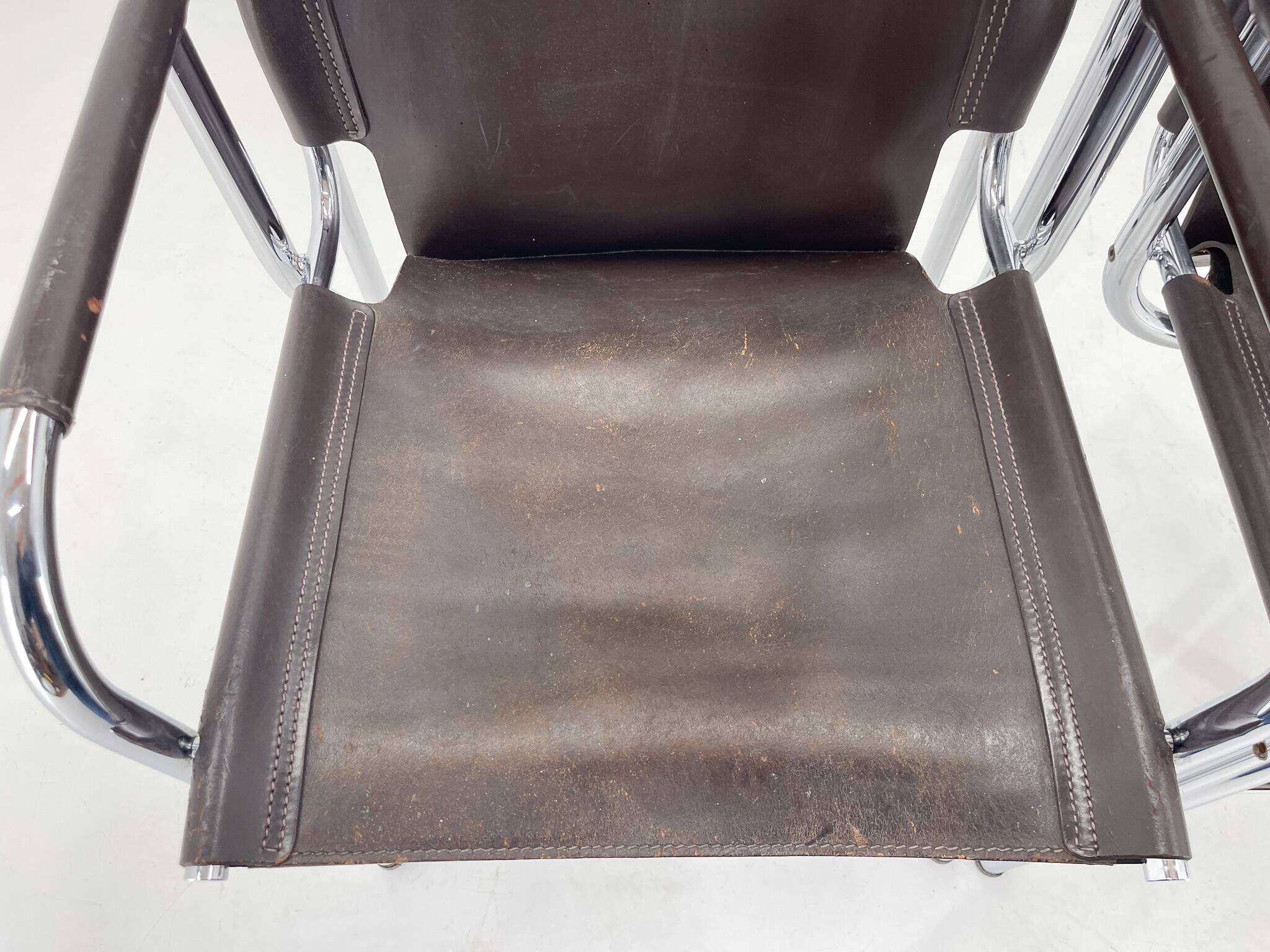 Pair of 1970s Vintage Hans Eichenberger Leather & Chrome Lounge Chairs, Labeled