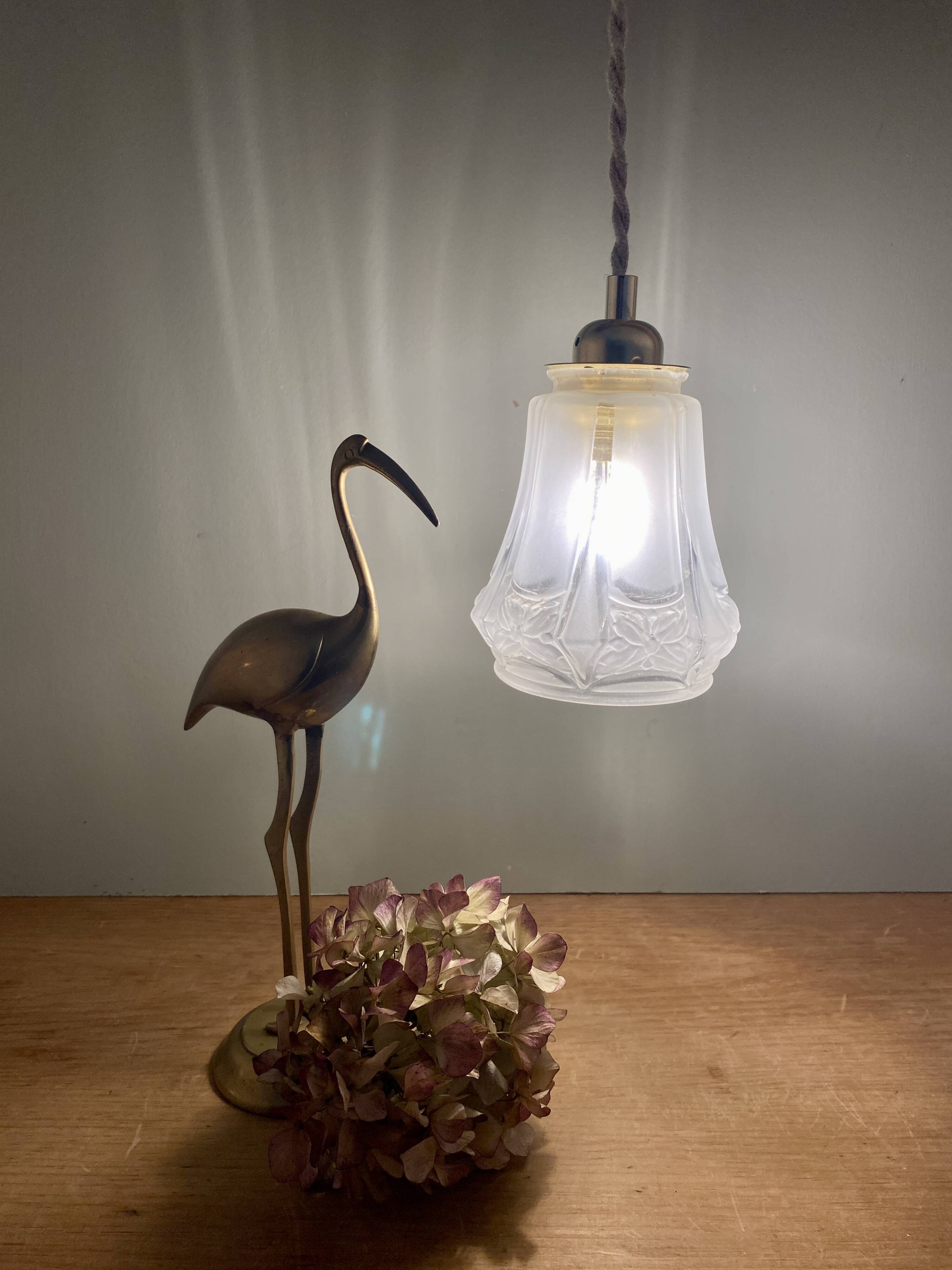 Vintage art deco tulip pendant light in frosted glass