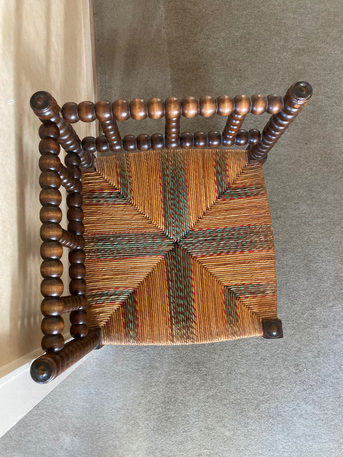 Vintage corner chair beaded wood